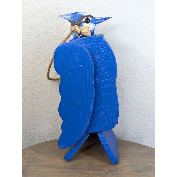 Handmade Blue Jay Birdhouse with Rope Hanger Unique Bright  Bird Lover - Picture 2 of 12